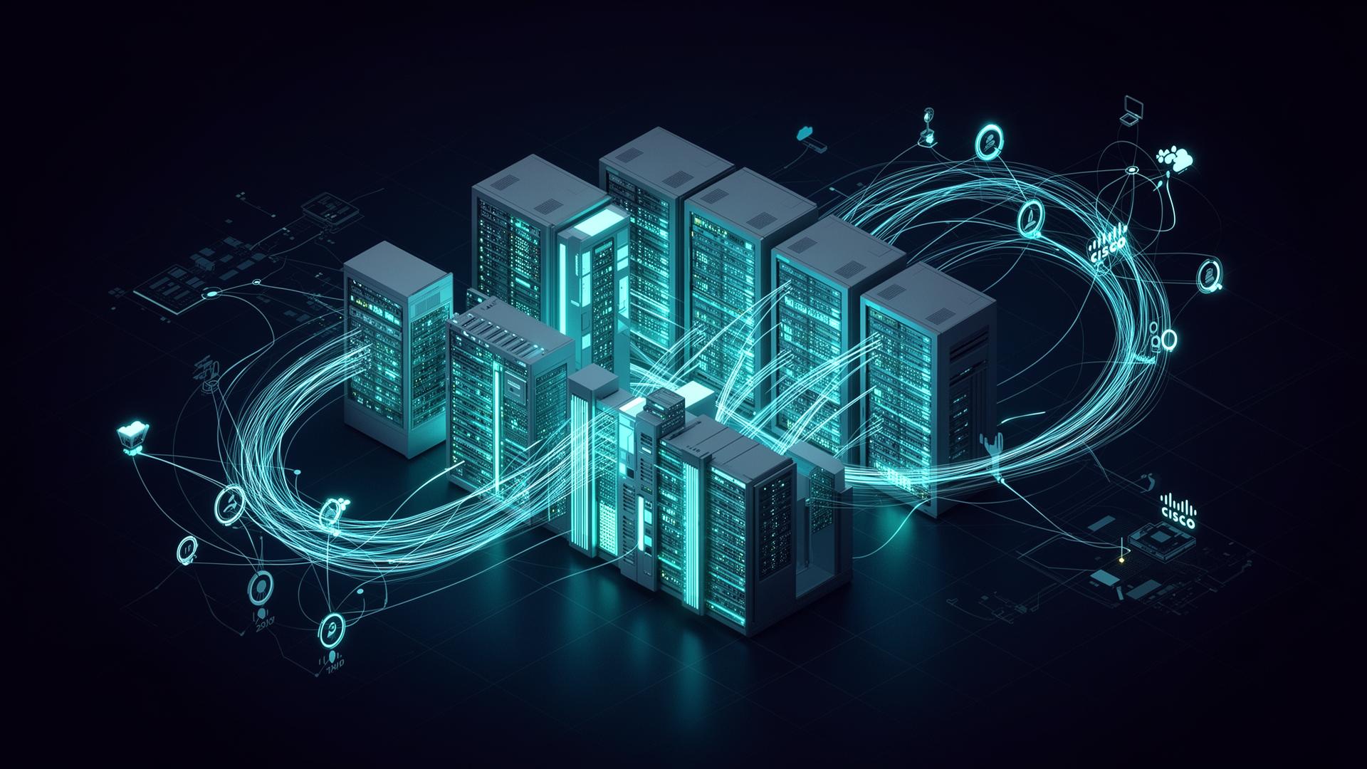Enterprise IT infrastructure visualization with networked data center racks